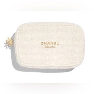 Chanel Beauté Cream Cosmetic Case - White with Gold & Silver Metallic